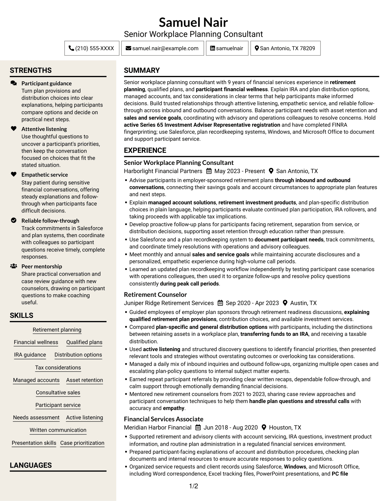 Resume example — page 1