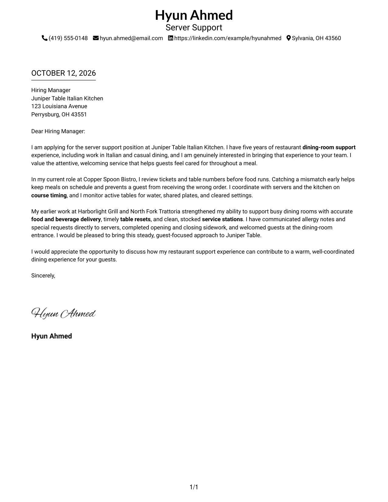 Cover Letter Example Page 1