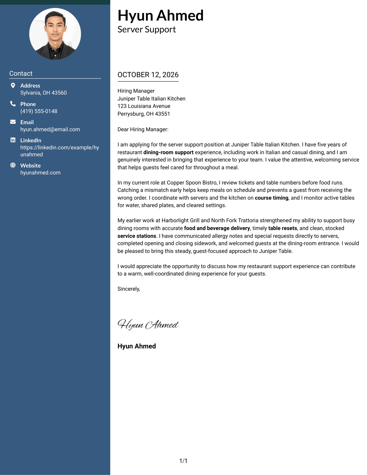 Cover Letter Example Page 1
