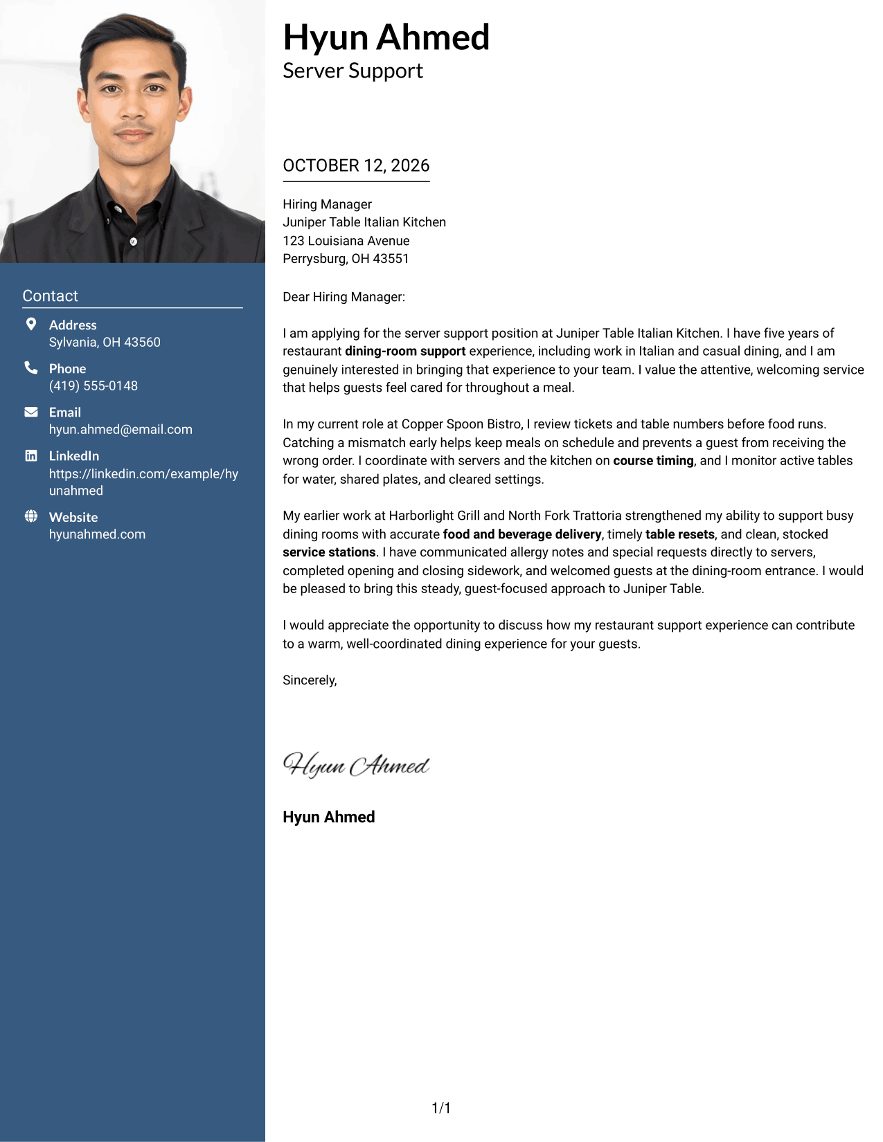 Cover Letter Example Page 1