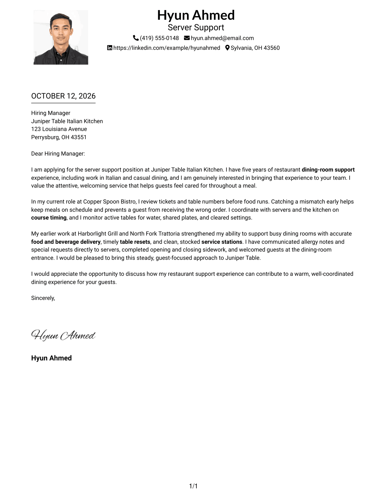 Cover Letter Example Page 1