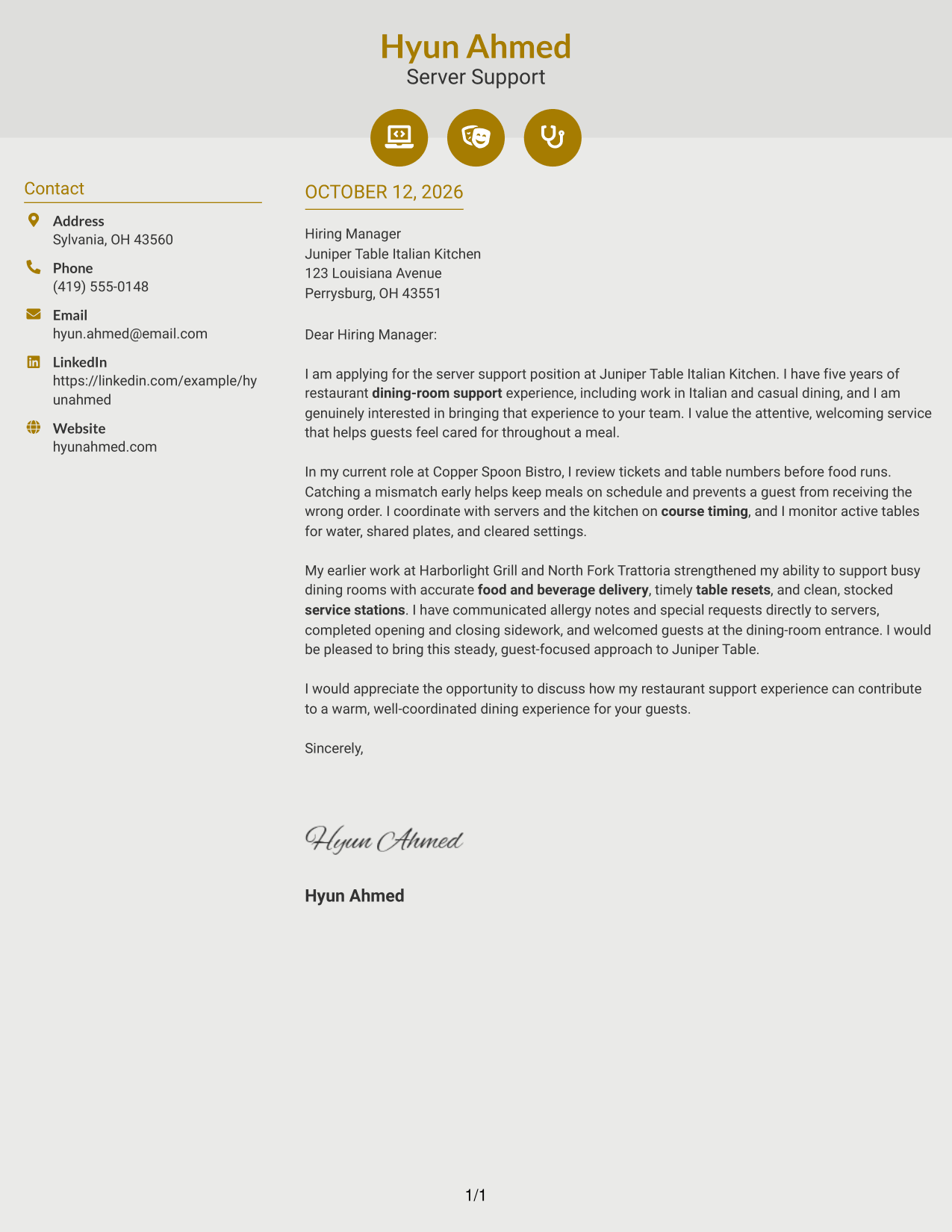 Cover Letter Example Page 1