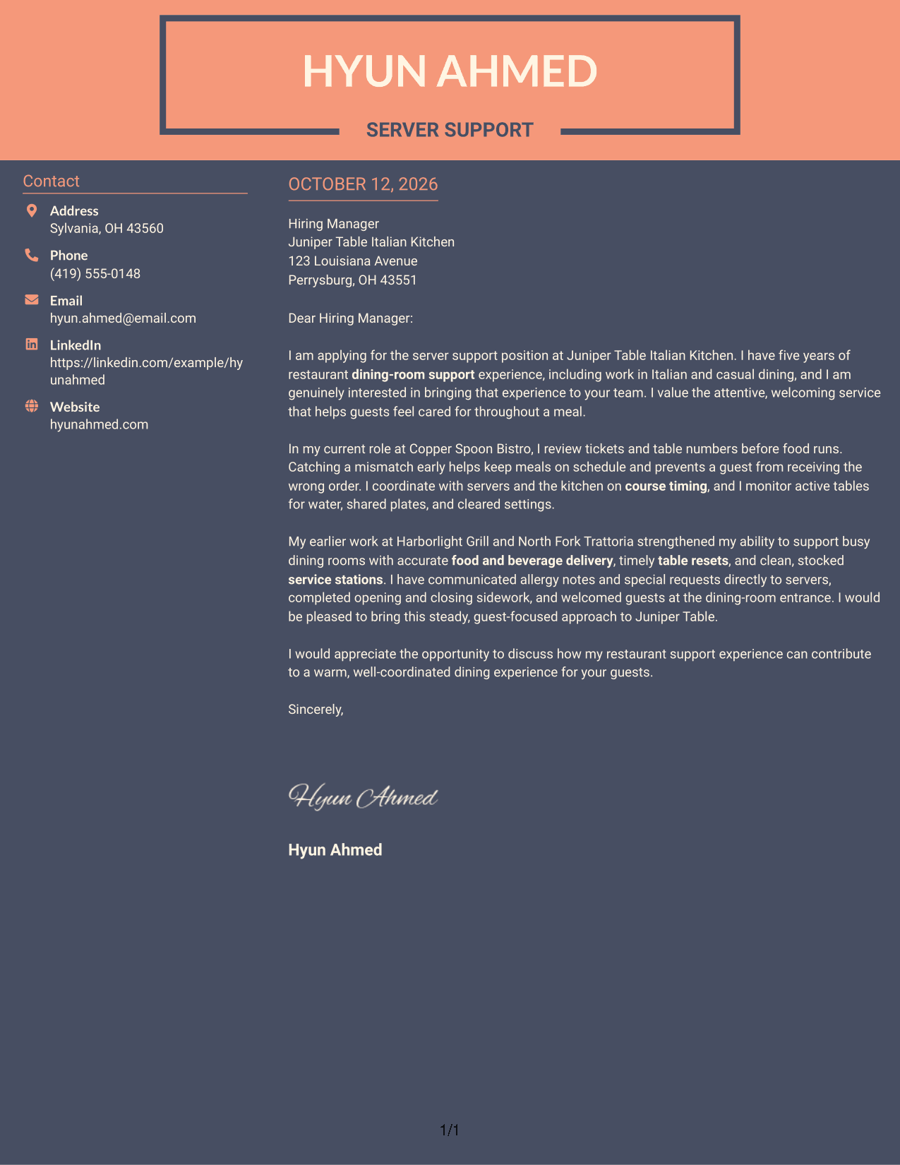 Cover Letter Example Page 1
