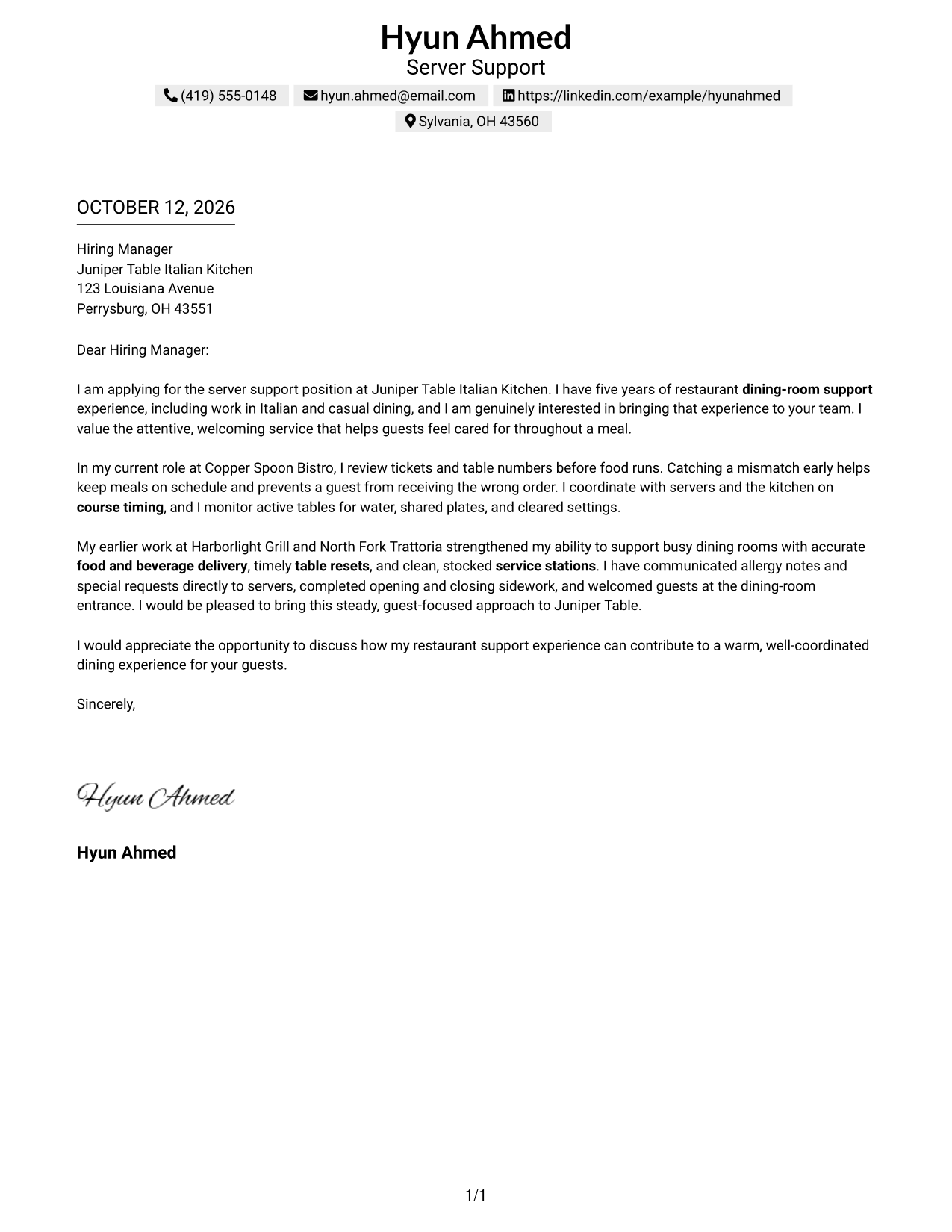 Text/Fang Style Cover Letter Preview