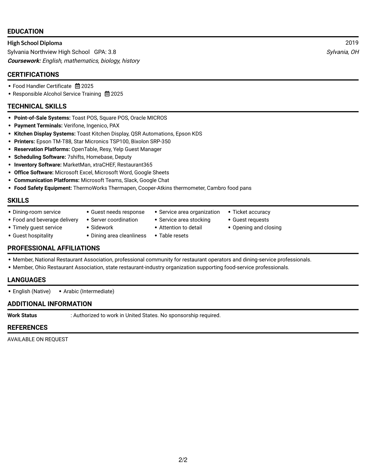 Resume Example Page 2