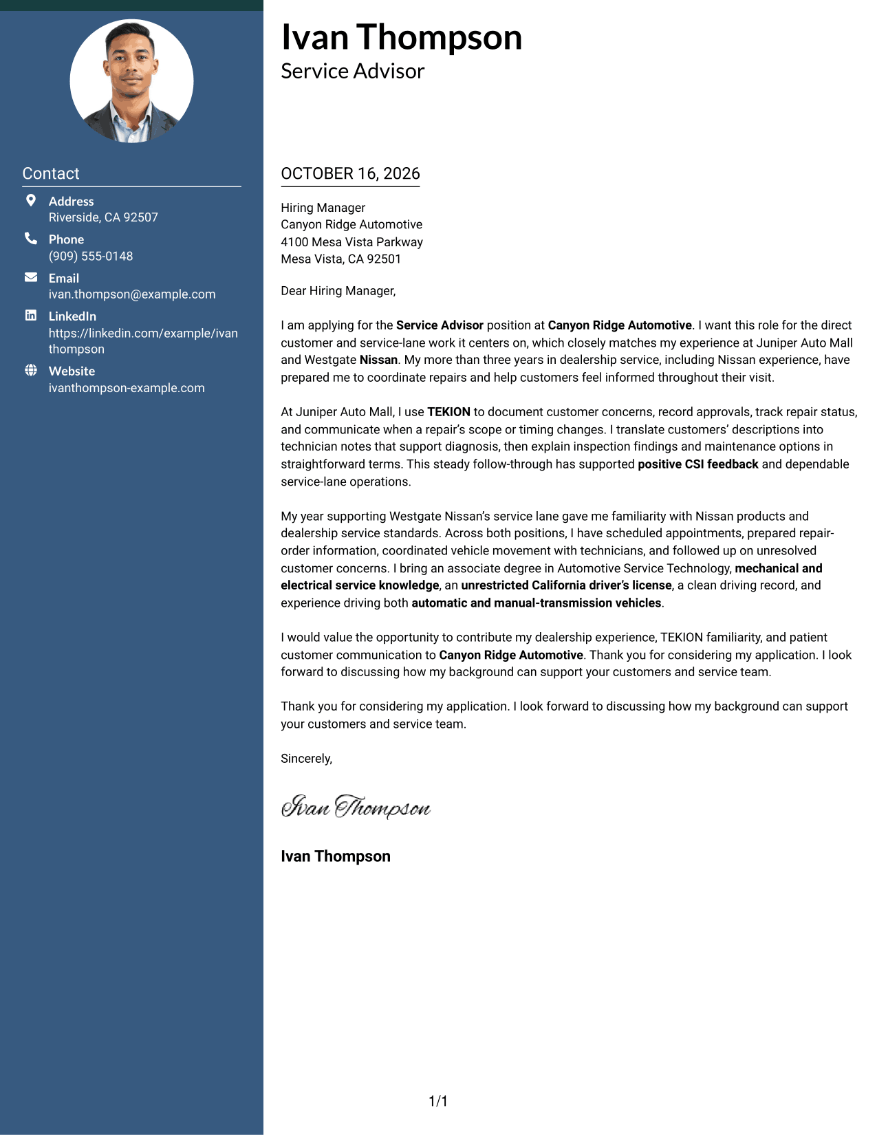 Cover letter example — page 1