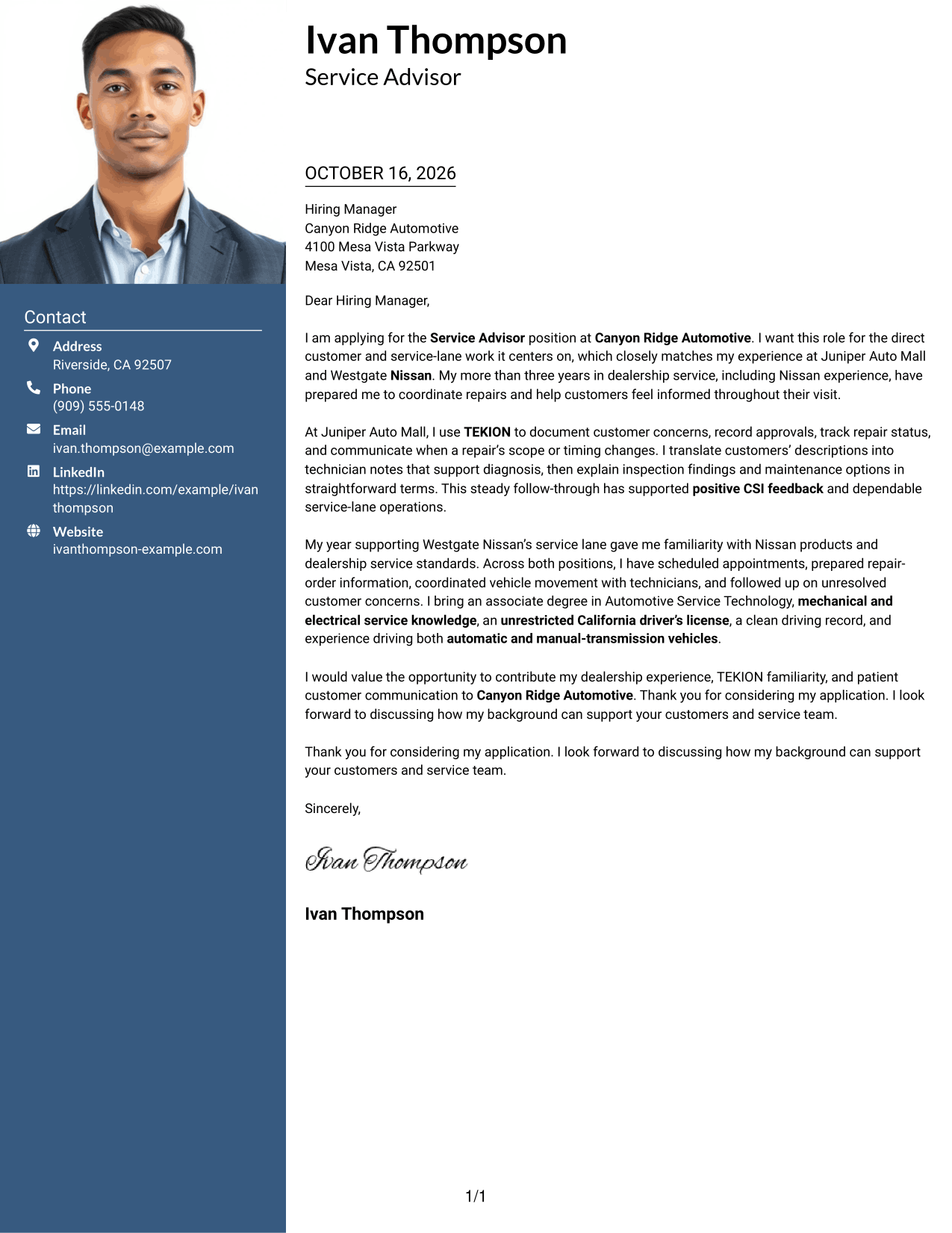 Cover letter example — page 1