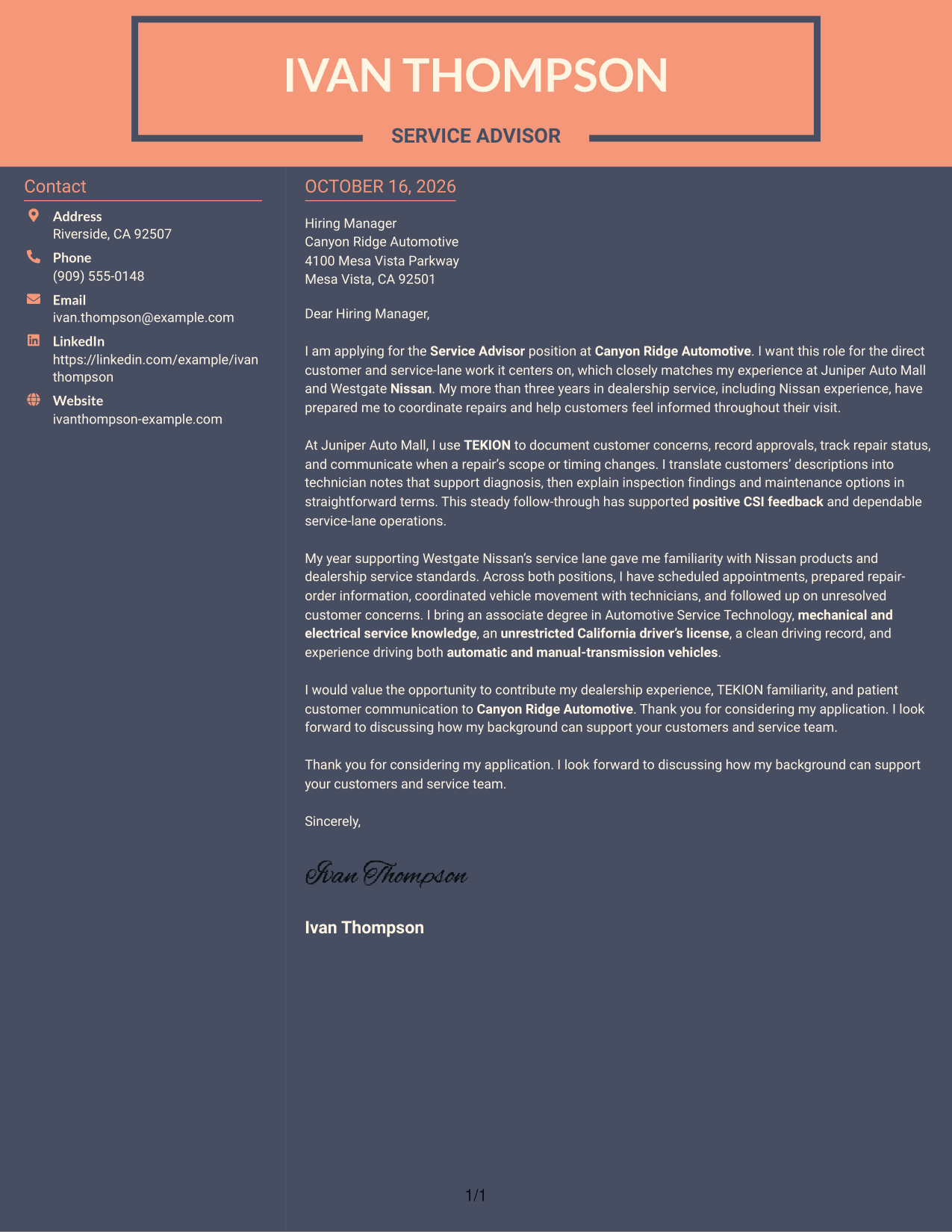 Cover letter example — page 1