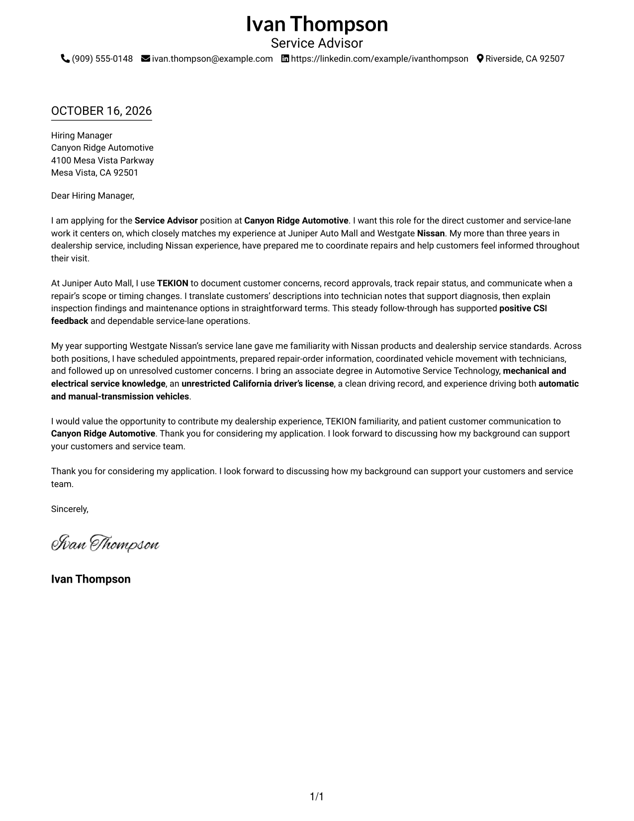 Cover letter example — page 1