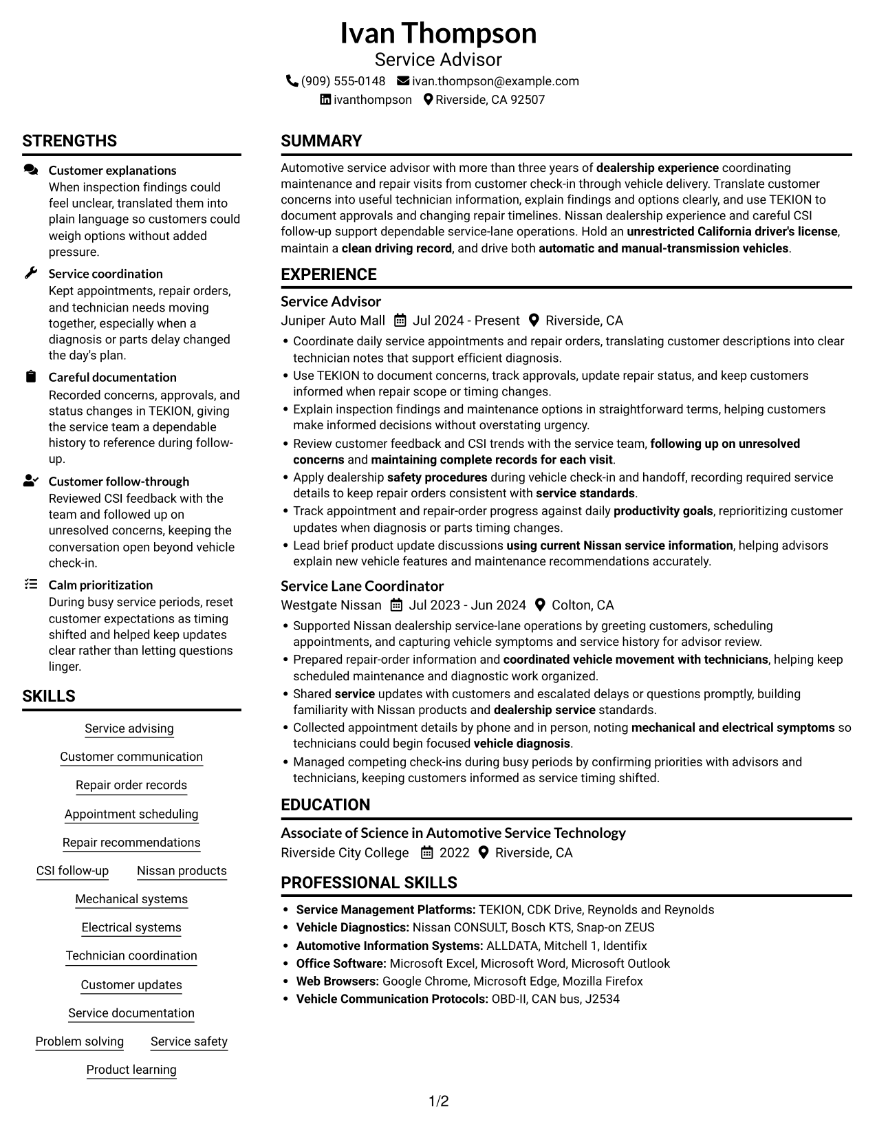 Resume example — page 1