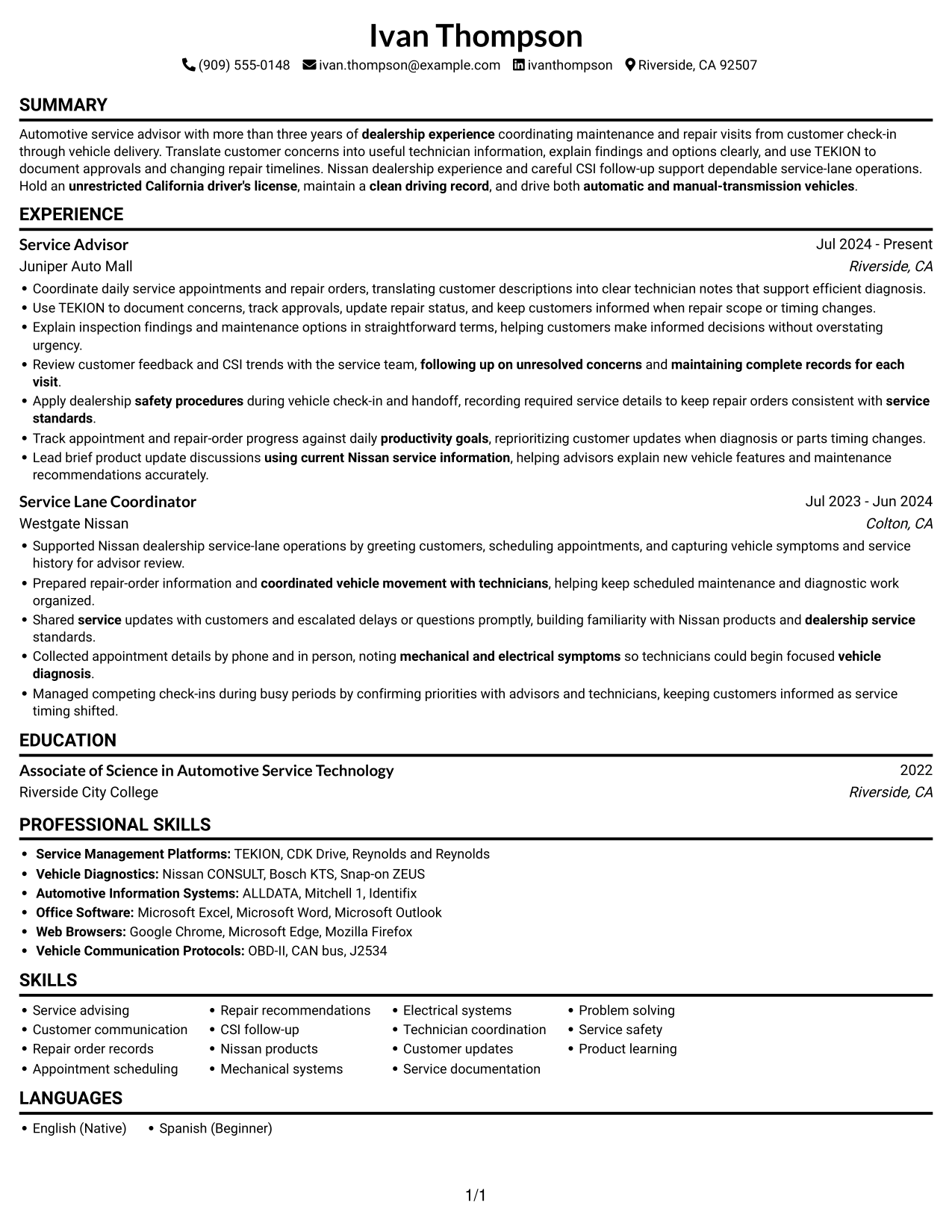 Resume example — page 1