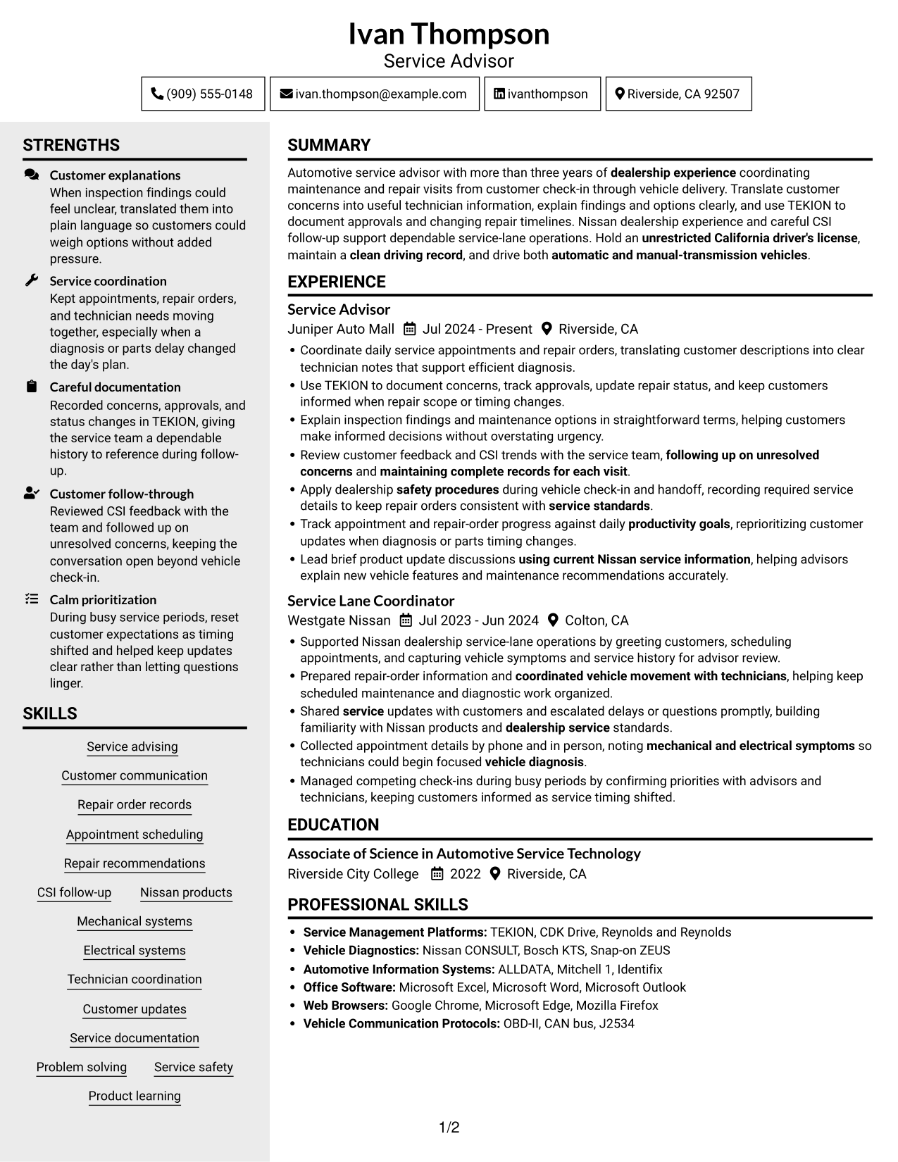 Resume example — page 1