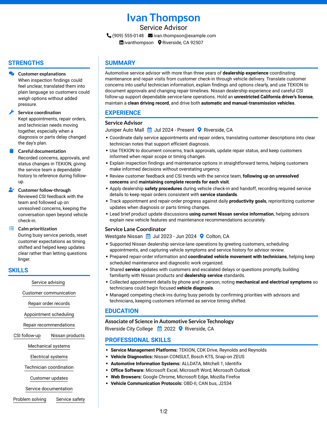 Resume example — page 1