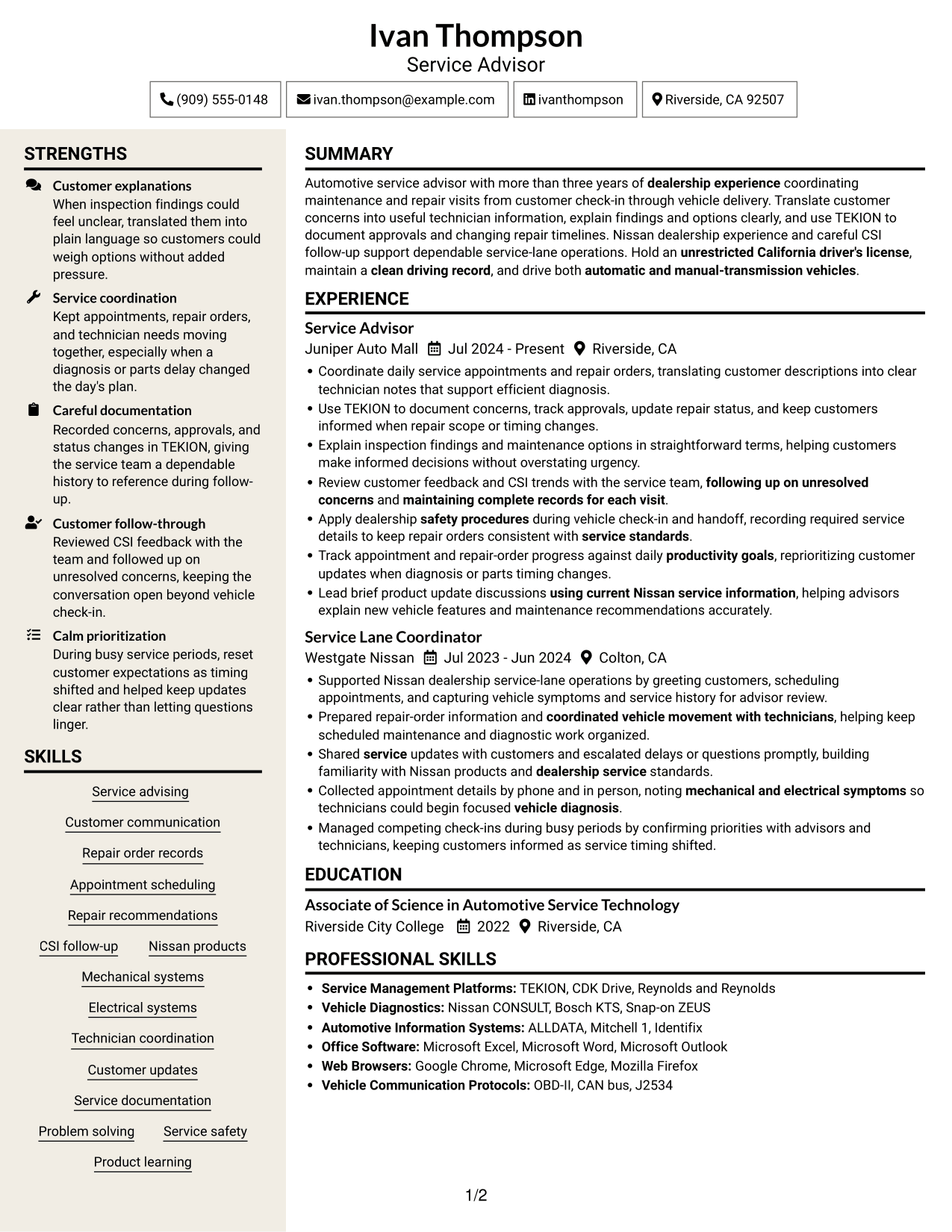 Resume example — page 1