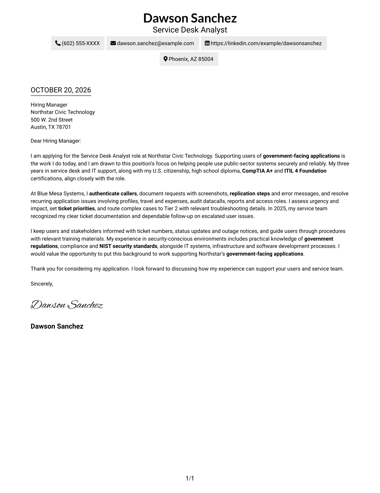 Cover letter example — page 1