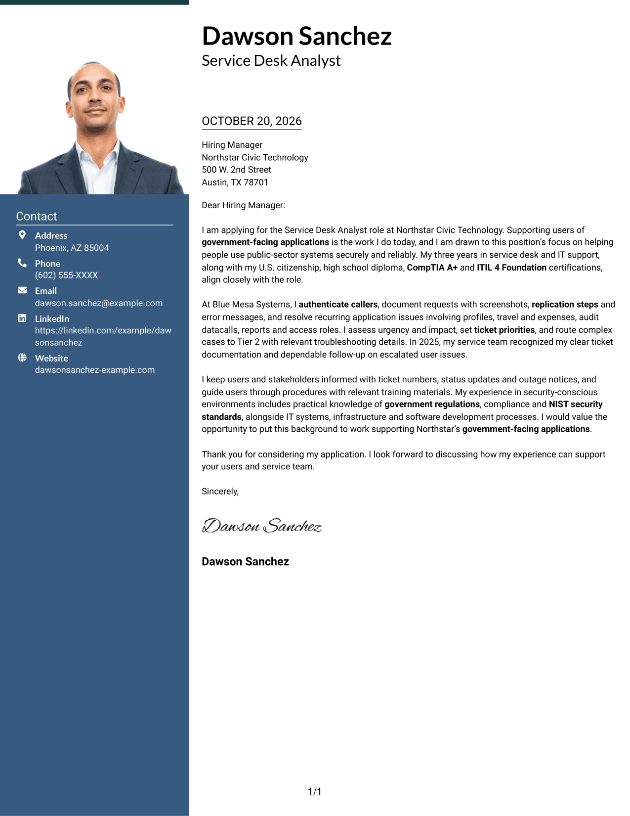 Cover letter example — page 1