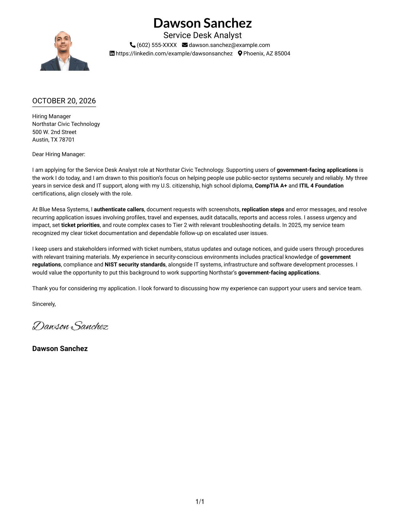 Cover letter example — page 1