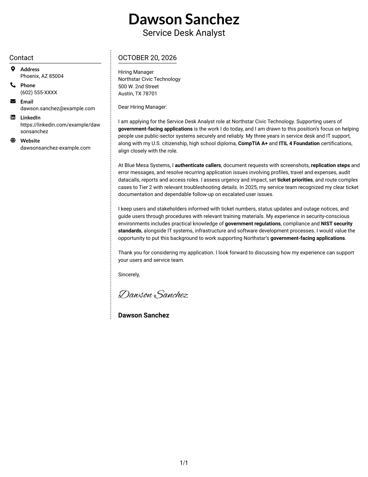 Cover letter example — page 1