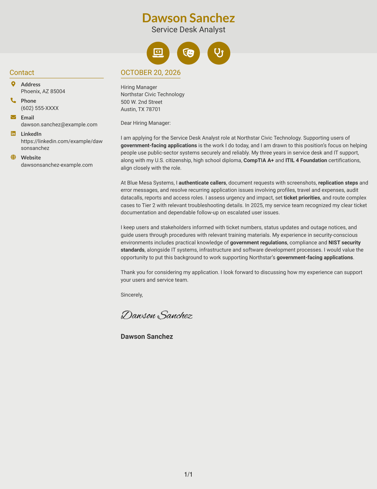 Cover letter example — page 1