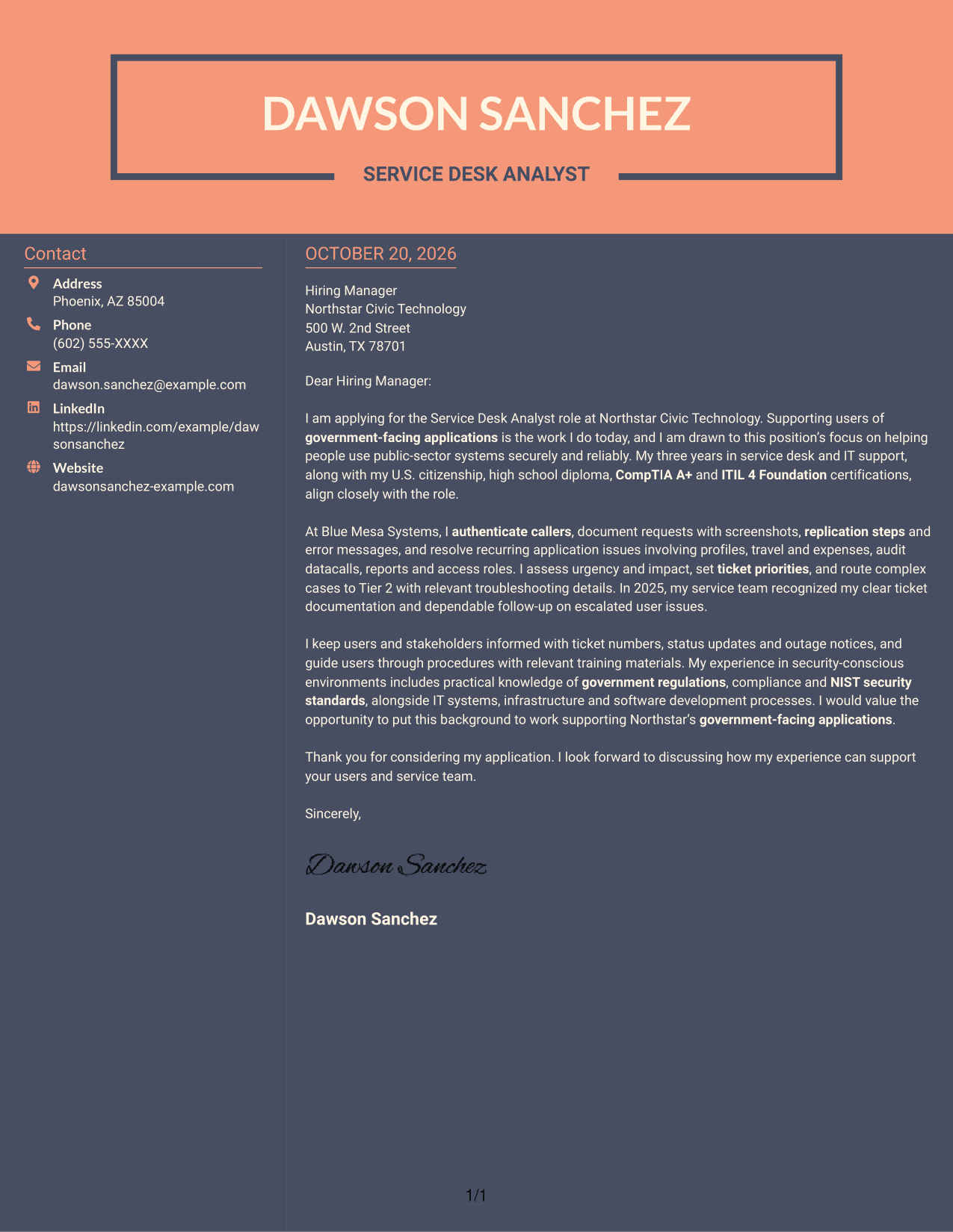 Cover letter example — page 1