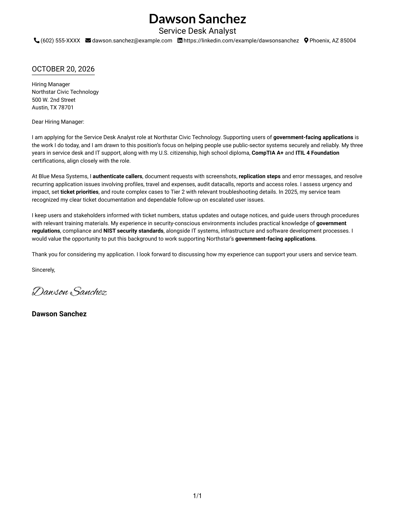 Cover letter example — page 1
