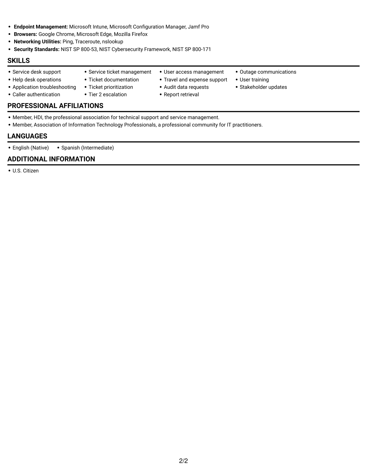 Resume example — page 2