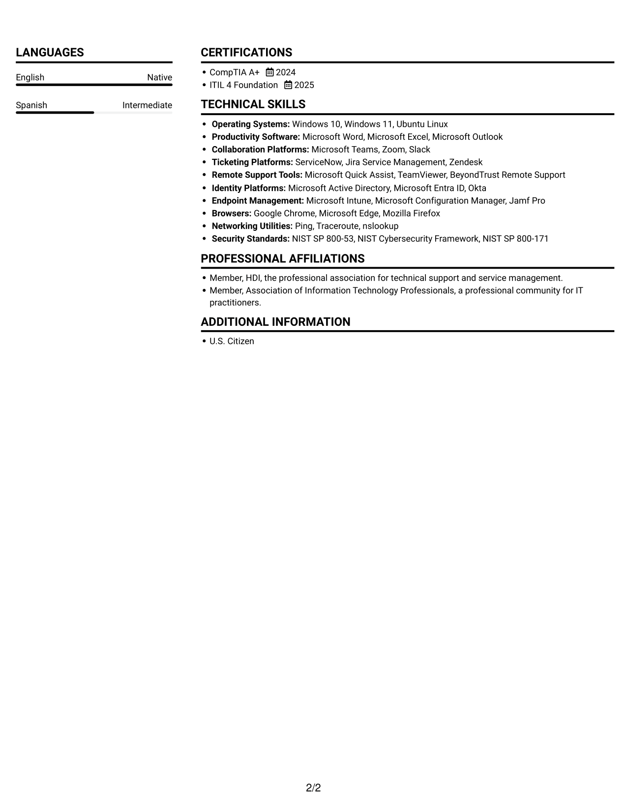 Resume example — page 2