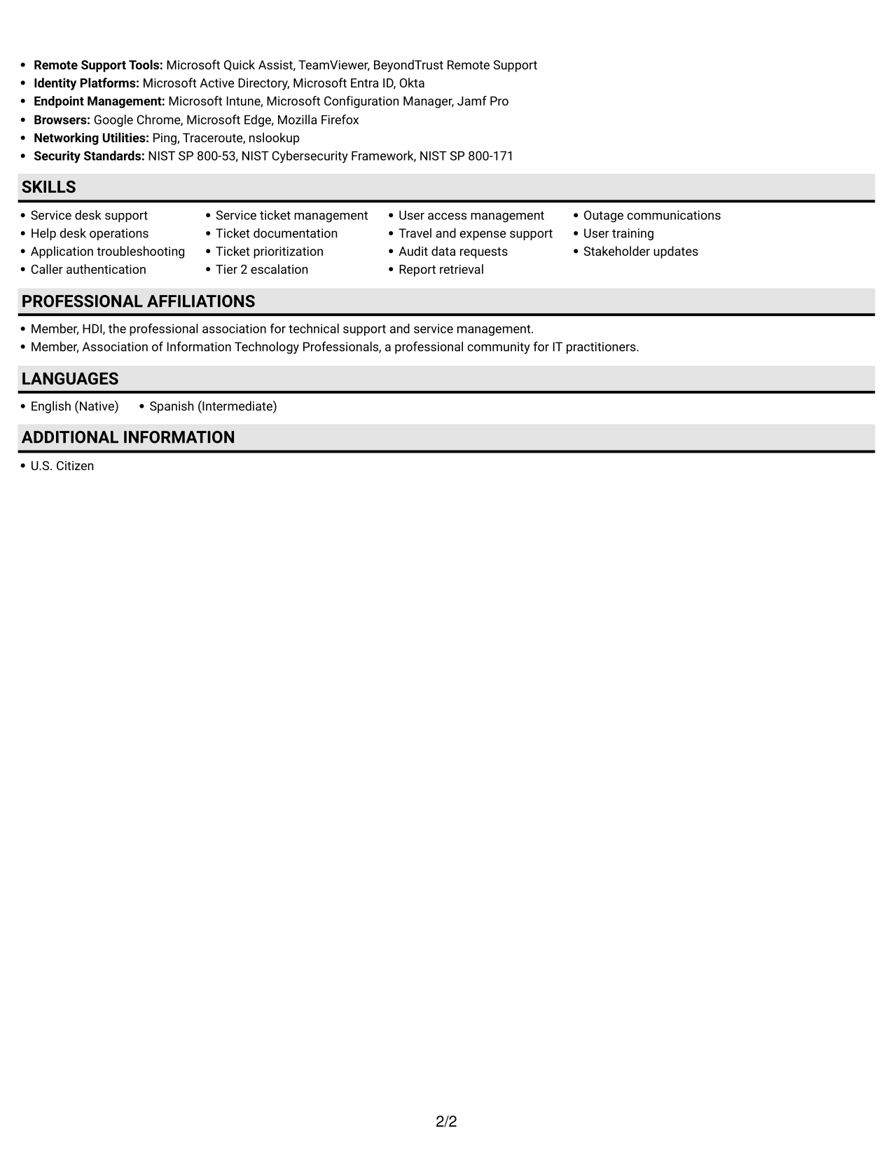 Resume example — page 2