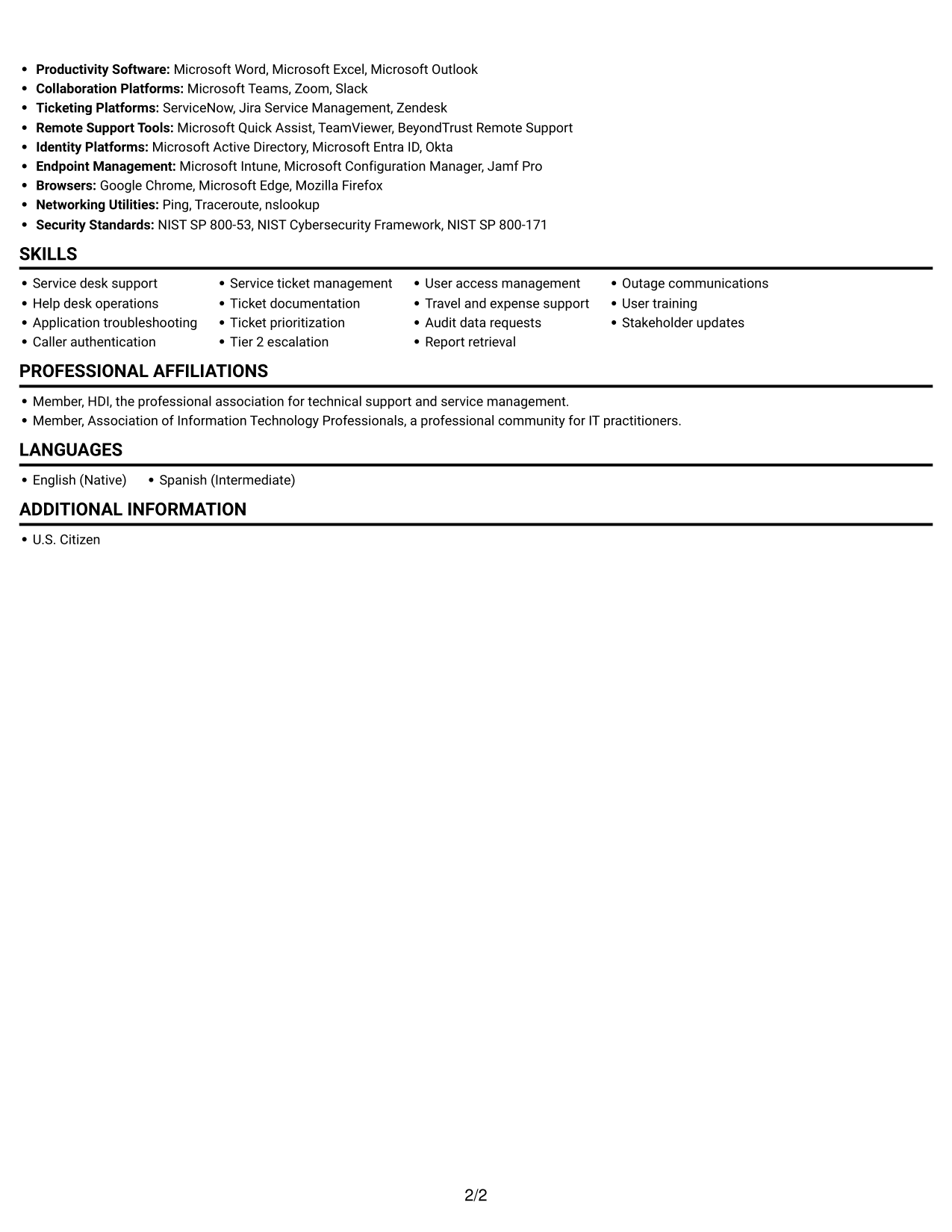 Resume example — page 2