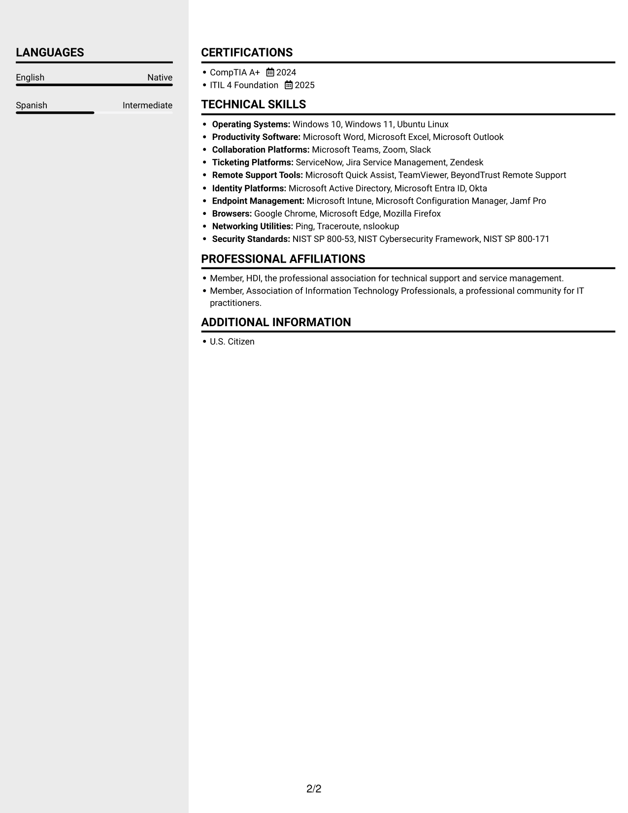 Resume example — page 2