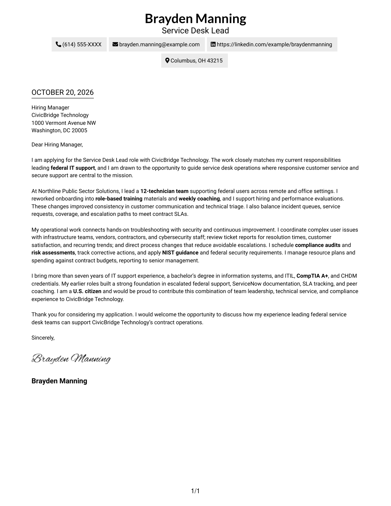Cover letter example — page 1