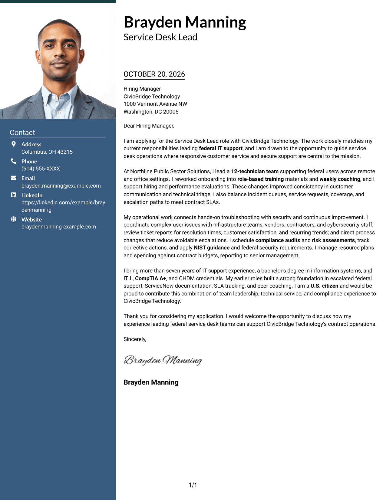 Cover letter example — page 1