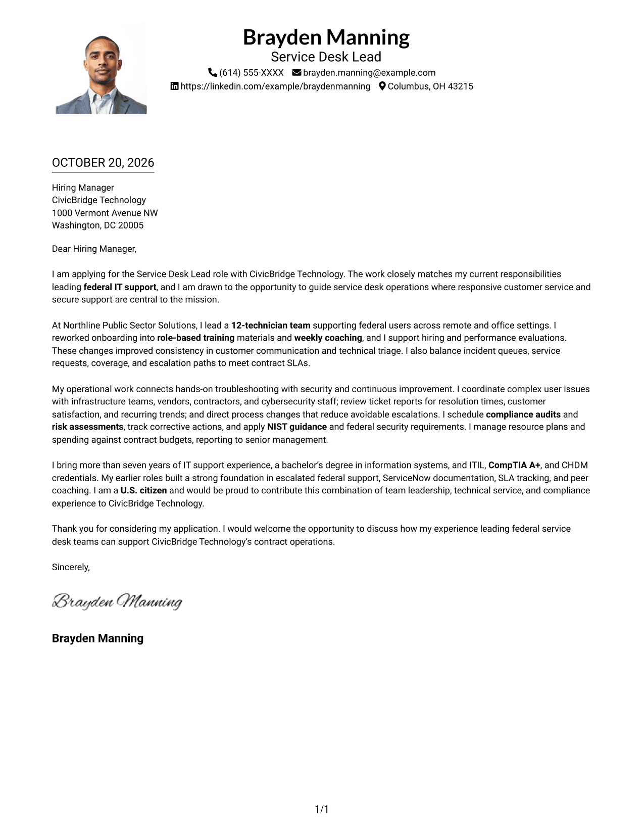 Cover letter example — page 1
