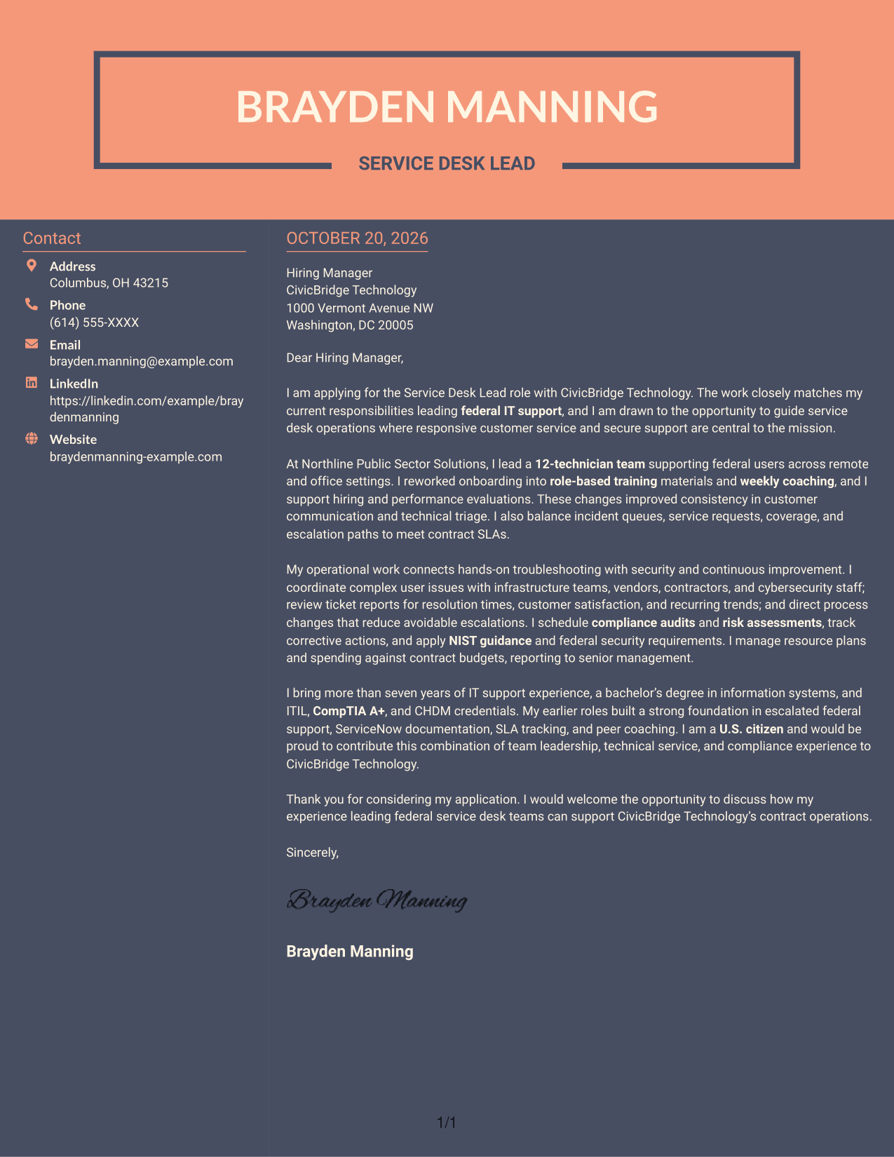 Cover letter example — page 1