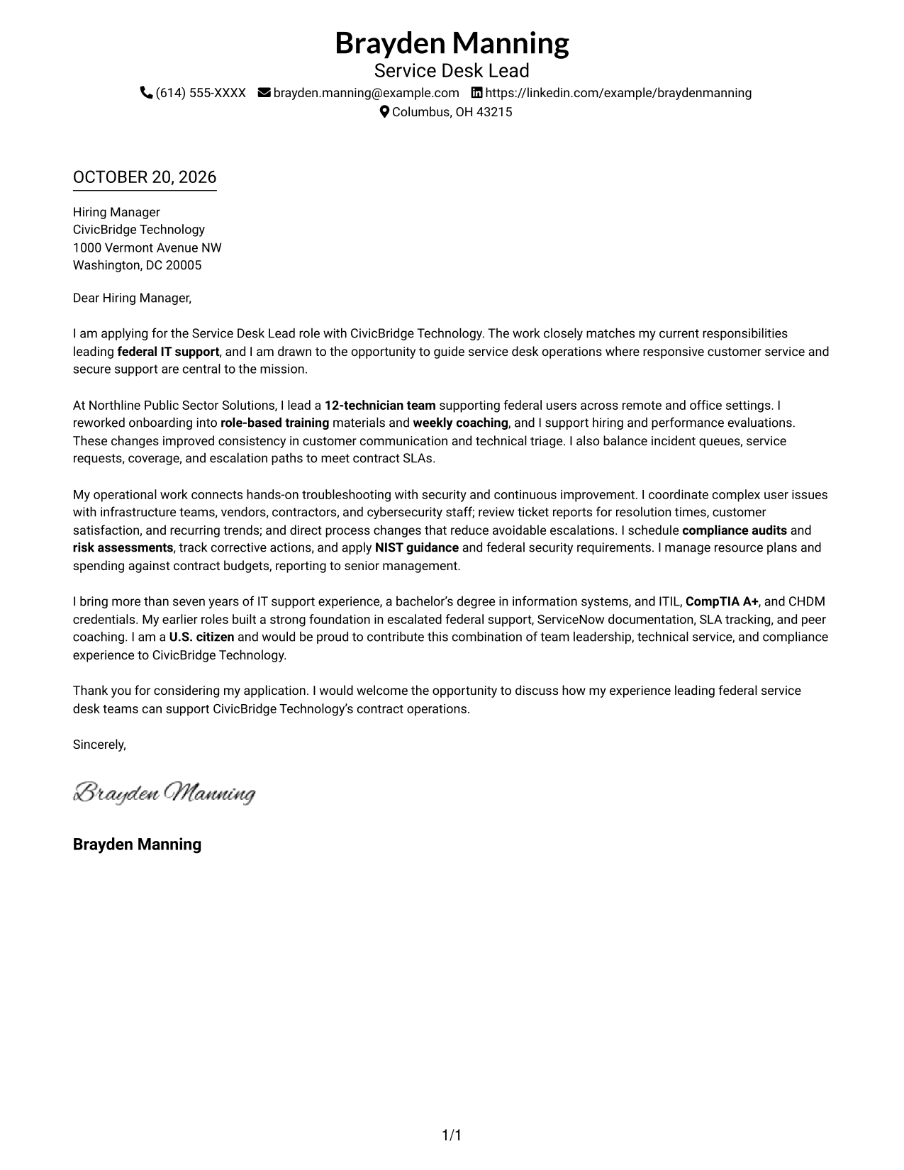 Cover letter example — page 1