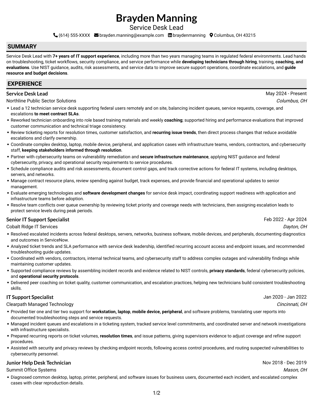 Resume example — page 1