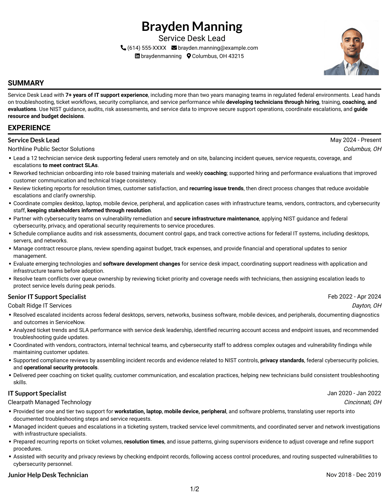 Resume example — page 1