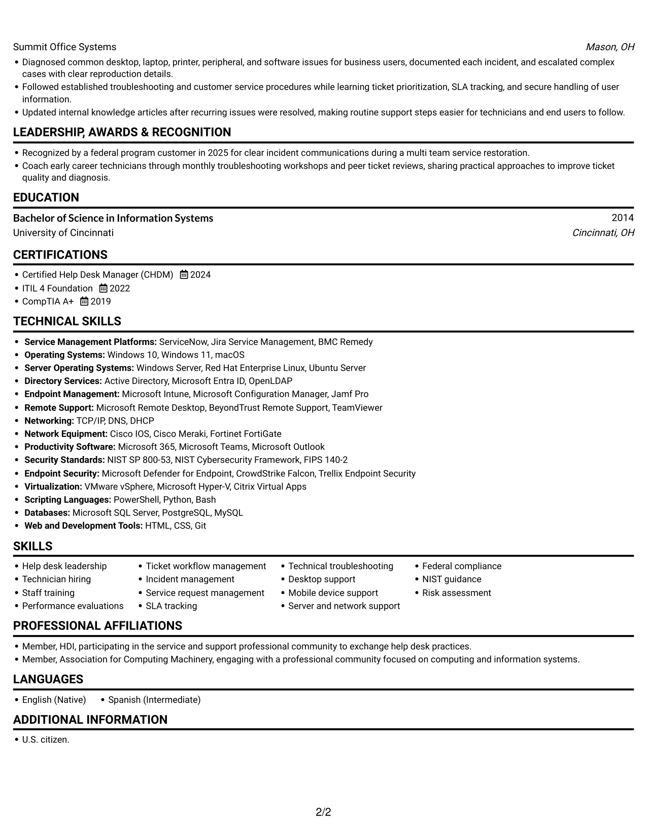 Resume example — page 2