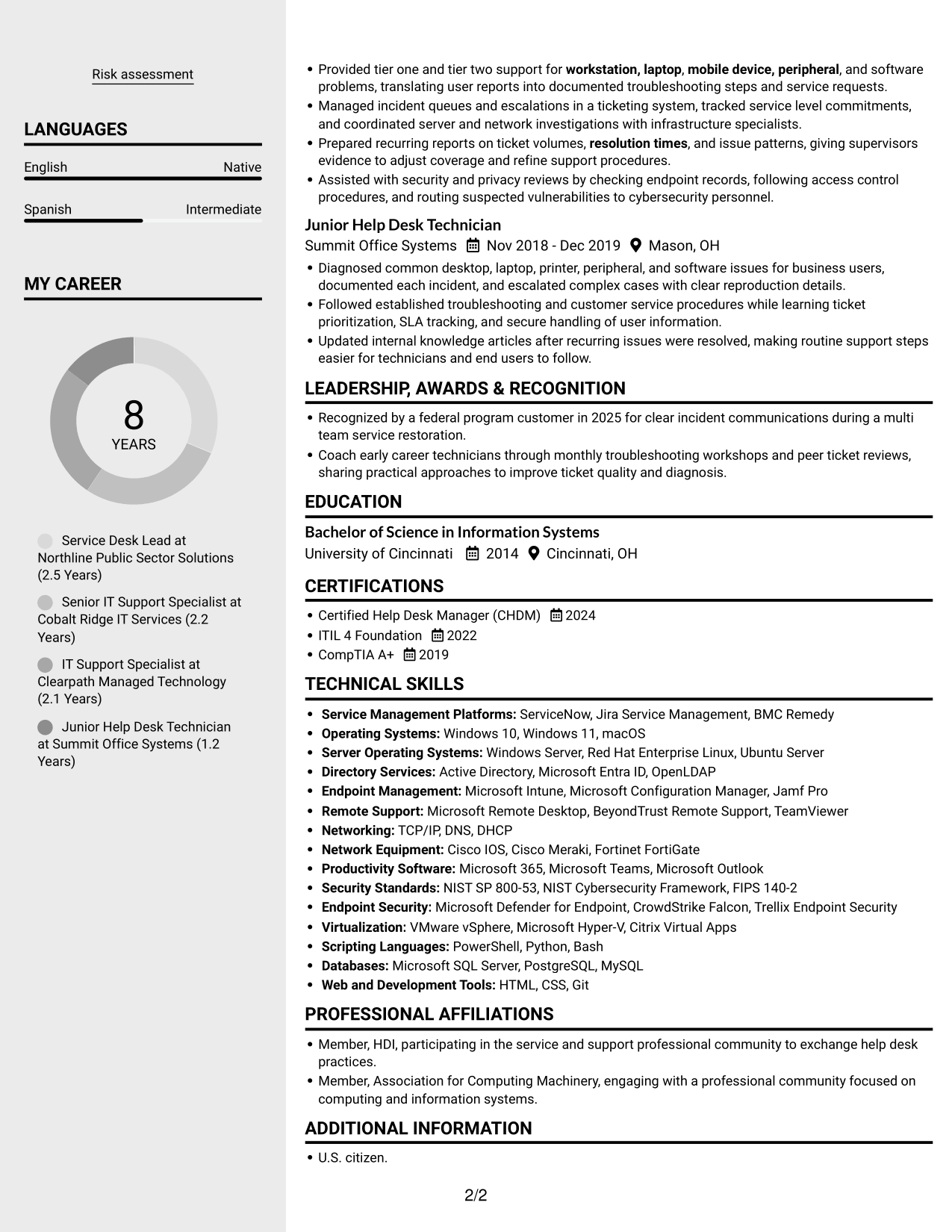 Resume example — page 2