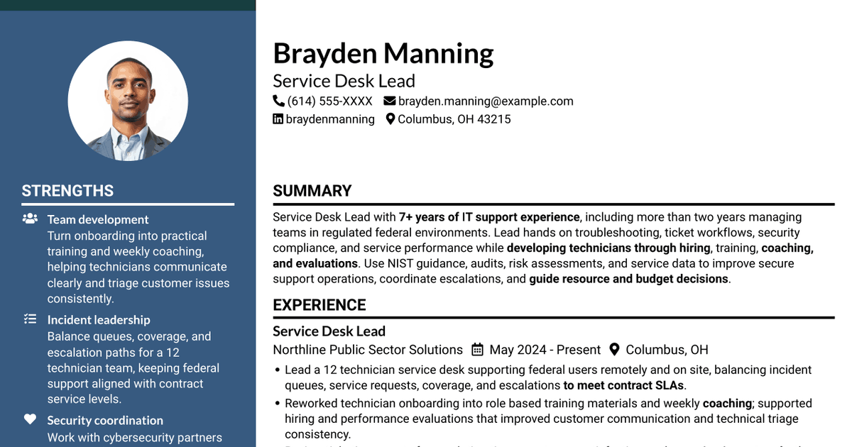 7 Service Desk Lead - Federal IT Support Resume Templates with Example