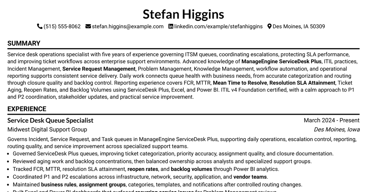 7 Service Desk Queue Specialist Resume Templates with Example