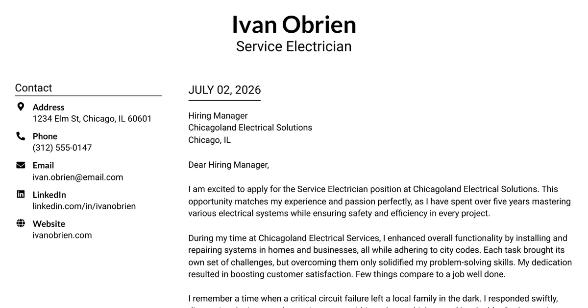 30+ Service Electrician Cover Letter Templates with Example 2026