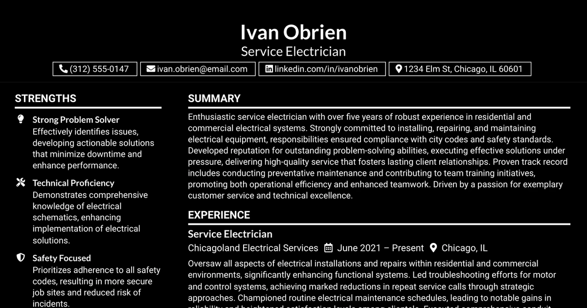33 Service Electrician Resume Templates with Example 2026 (ATS-Optimized)