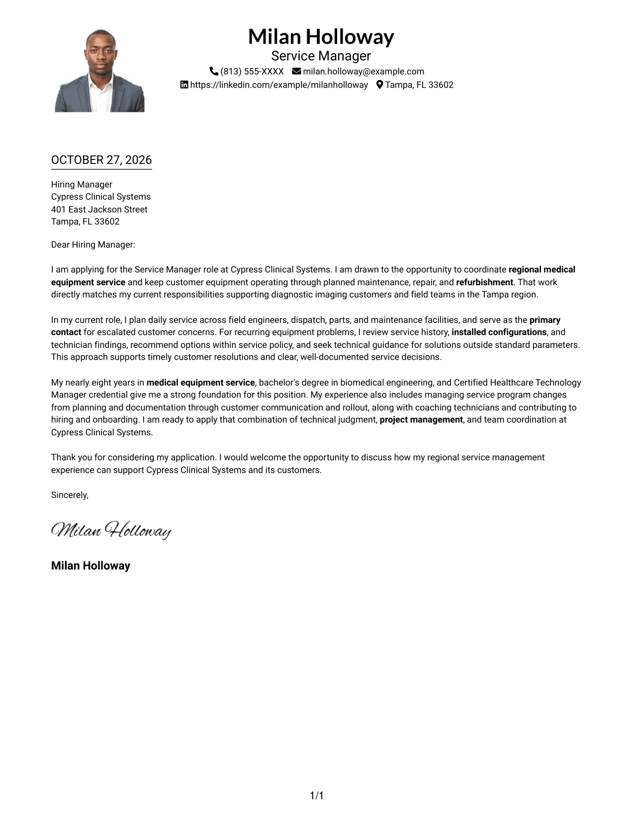 Cover letter example — page 1