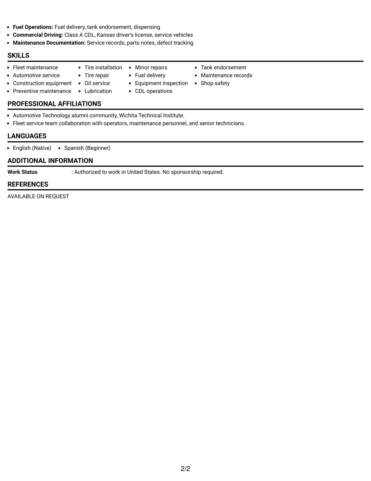 Resume Example Page 2