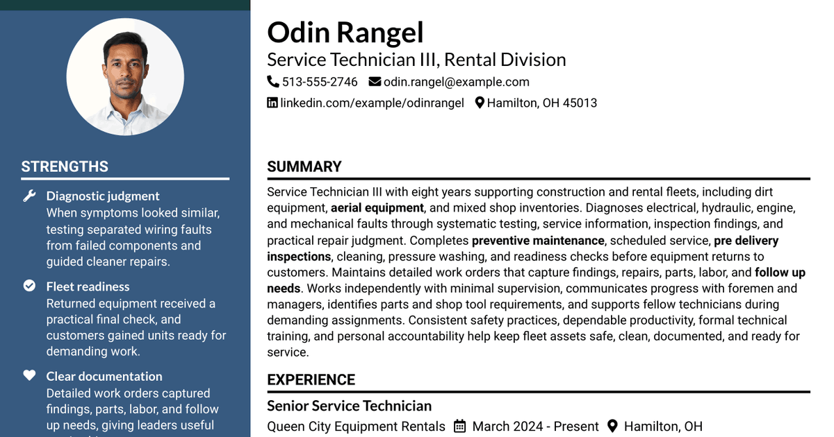 7 Service Technician III - Rental Division Resume Templates with Example