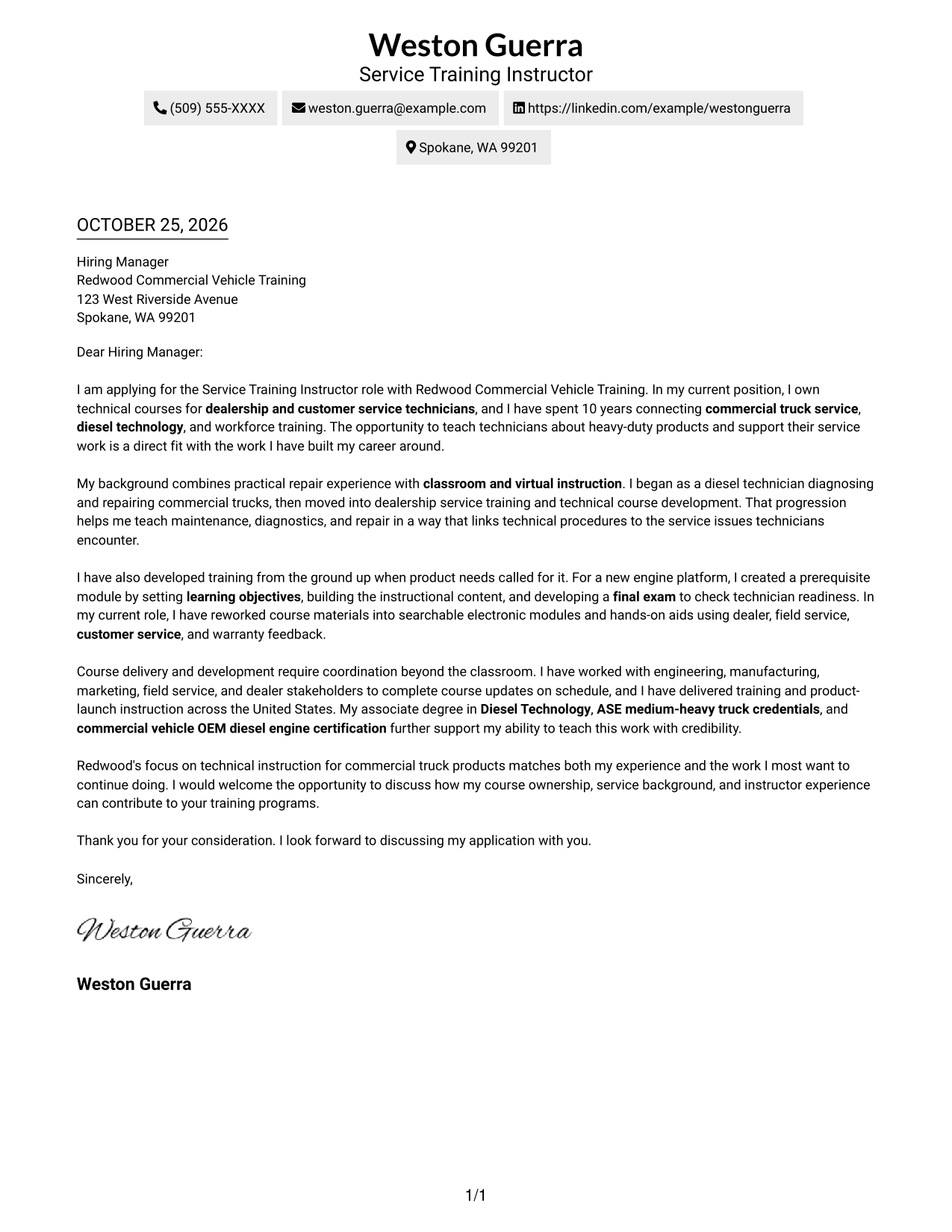 Cover letter example — page 1