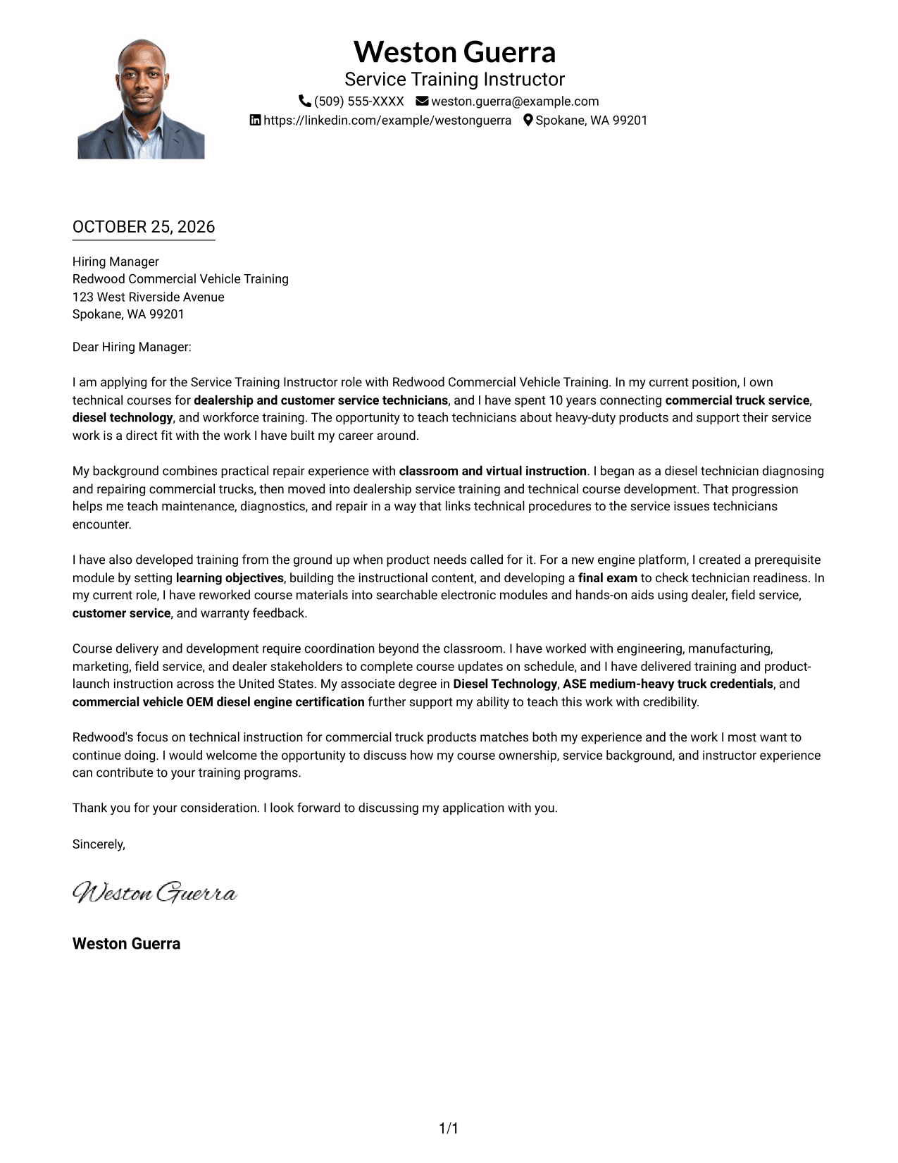 Cover letter example — page 1