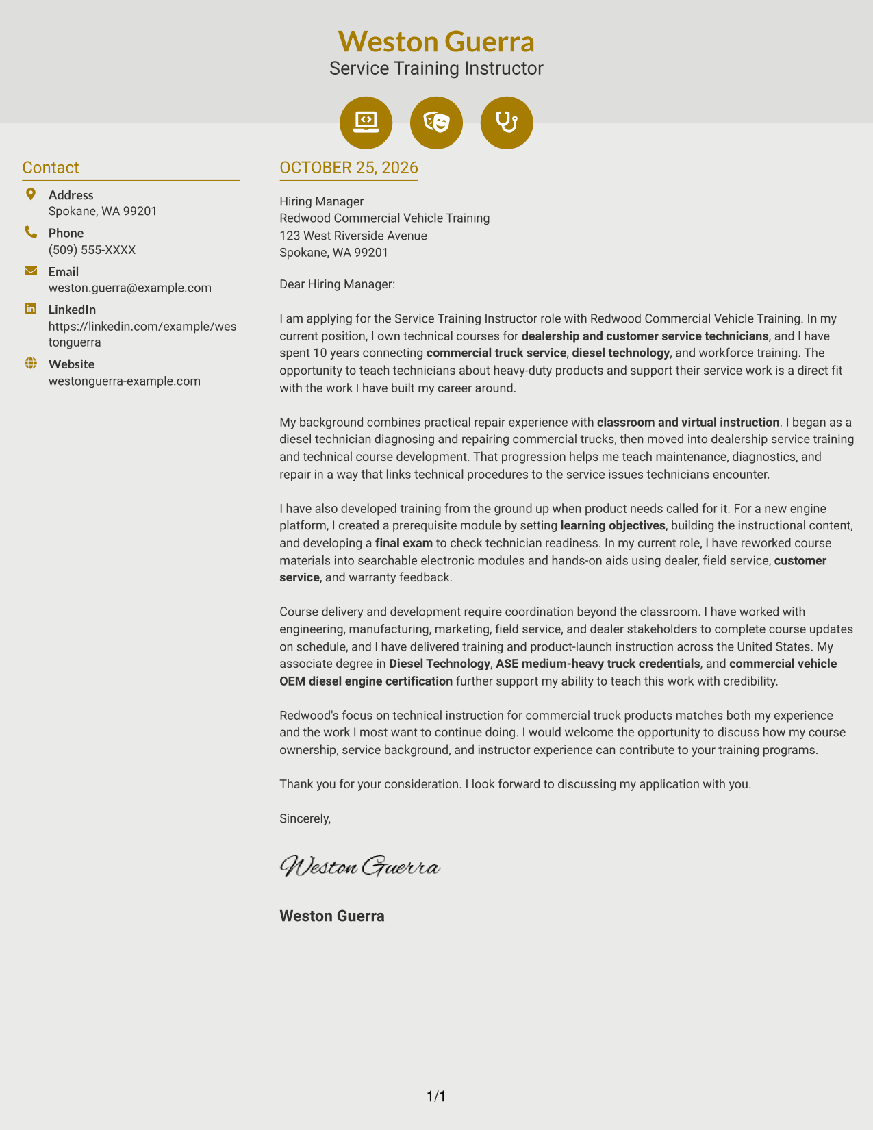 Cover letter example — page 1