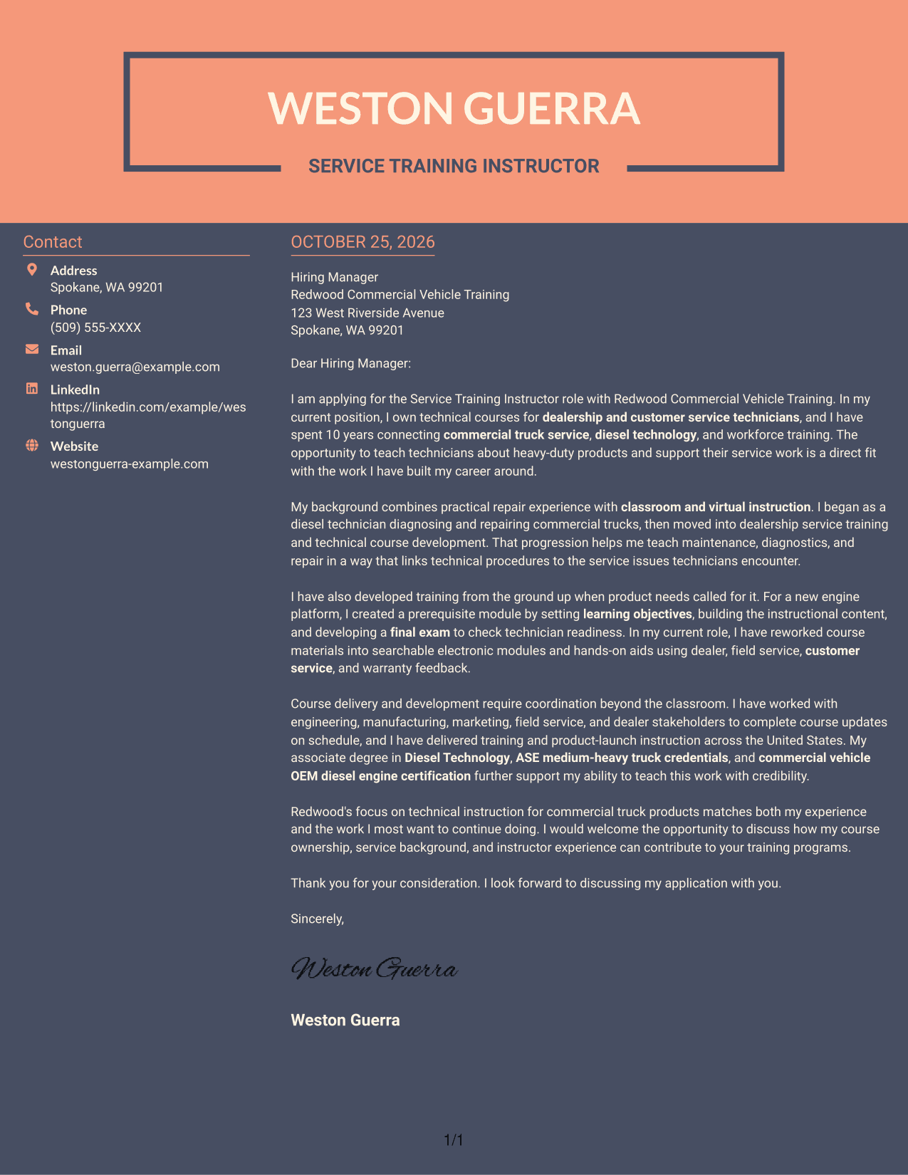 Cover letter example — page 1